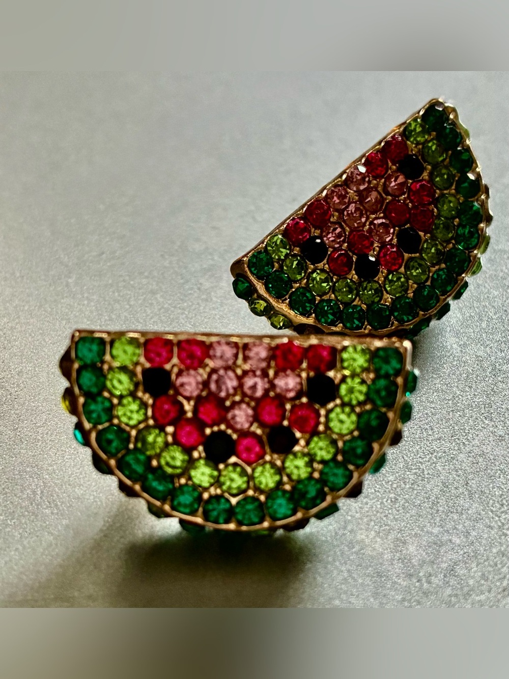 🍉 Watermelon Half-Moon Slices Stud Earrings with Multicolor Accents